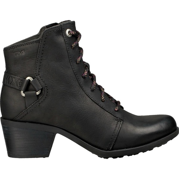 Teva Foxy Lace Waterproof Boot Women’s Size 8 Black Leather Ankle Boots - Picture 1 of 11